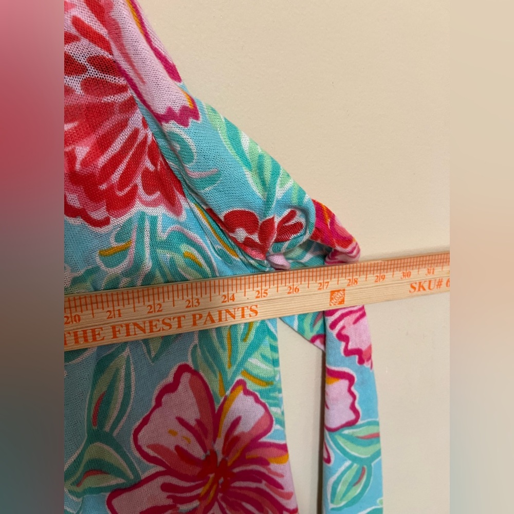 Lilly Pulitzer L/XL Open Swing Cardigan Shawl Swing Teal Pink Draped Jacey - Picture 10 of 11